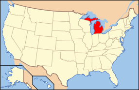 Map of the United States of America USA showing the location of Michigan.
