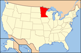 Map of the United States of America USA showing the location of Minnesota.