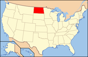 Map of the United States of America USA showing the location of North Dakota.