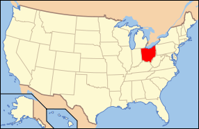 Map of the United States of America USA showing the location of Ohio.