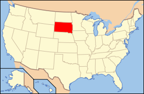 Map of the United States of America USA showing the location of South Dakota.