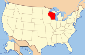 Map of the United States USA showing location of the state of Wisconsin.