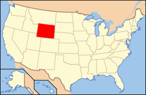 Map of the United States of America USA showing the location of Wyoming.